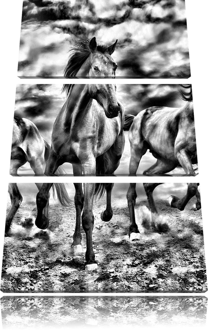 Pixxprint Monocrome, Western Pferde Cowboy 3-Teiler Leinwandbild 120x80 Bild auf Leinwand