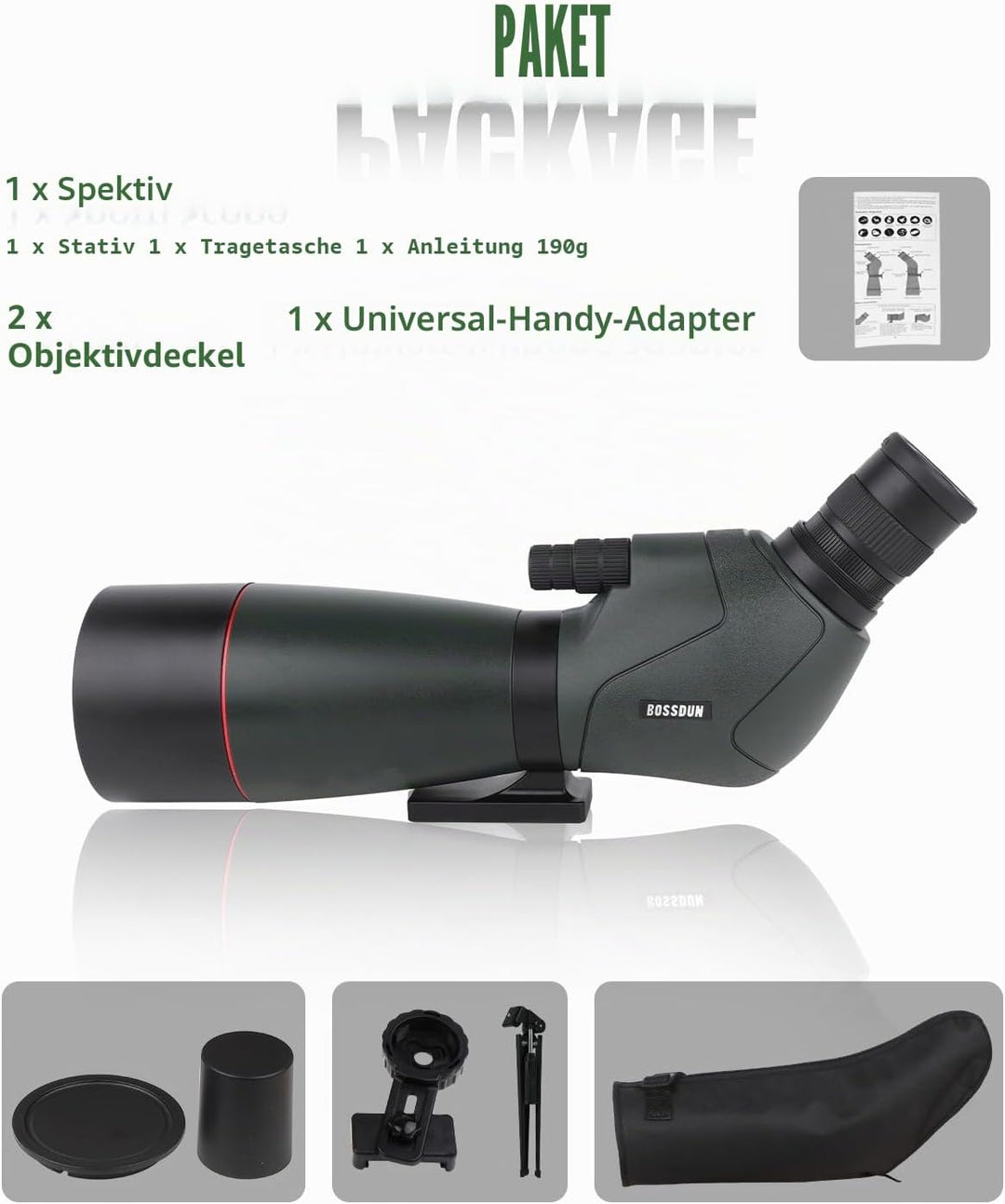 25-75x70 HD Spektiv Sportschützen mit Stativ- und Smartphone-Adapter, Zoom Bak4 Prism FMC Lens 45-Gr