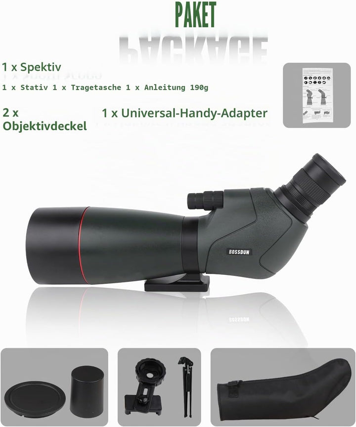 25-75x70 HD Spektiv Sportschützen mit Stativ- und Smartphone-Adapter, Zoom Bak4 Prism FMC Lens 45-Gr
