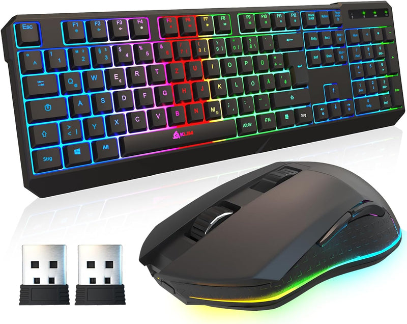 KLIM Blaze & Chroma - NEU 2024 - Tastatur Maus Set Kabellos QWERTZ- Flach, Ergonomisch - Maustastatu