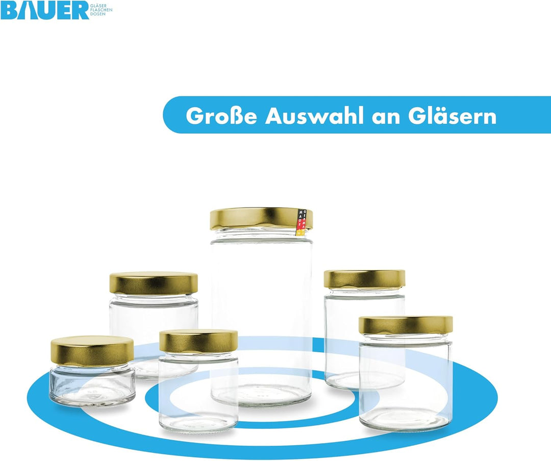 Flaschenbauer - 12er Set Gewürzgläser Set 212ml - TO 66 Deep Mündung, Goldenen Deckel - Ideal für Ge