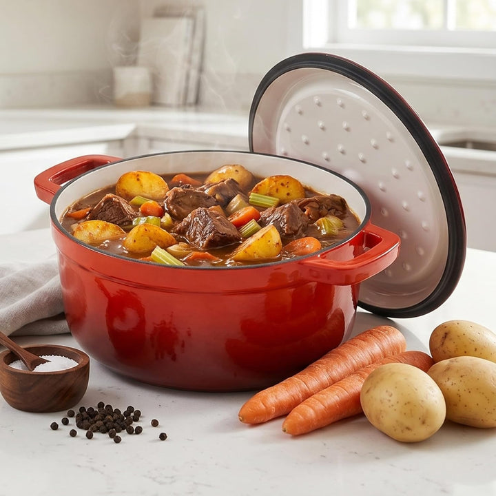 Ø28cm 7L Emailliert Gusseisen Topf Bräter Dutch Oven backofengeeignet mit Deckel - für Braten Küche
