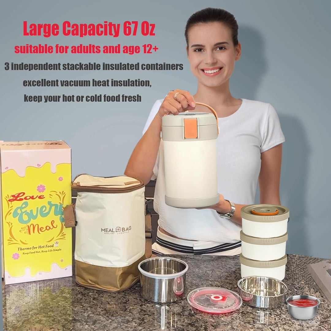 LINMAGCO Thermo-Lebensmittelflaschen für heisse Speisen, 2 l Suppenbehälter, 23 cm, 3-lagig, Edelsta