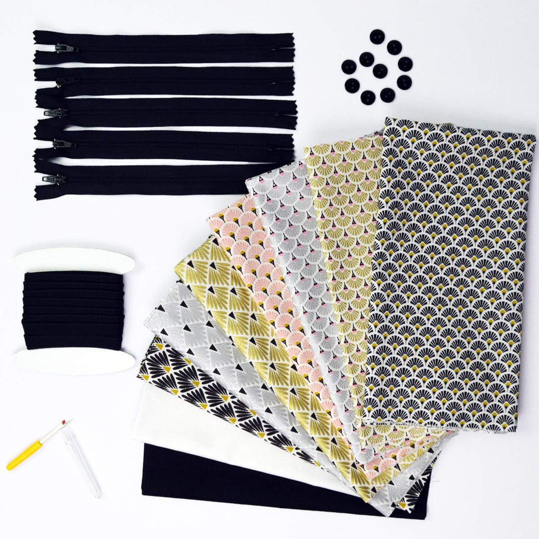Nähzeug set: Stoffstücke bedruckt, 49 x 51 cm + 2 Stoffstücke, Baumwollpopeline, 45 x 50 cm (1 schwa