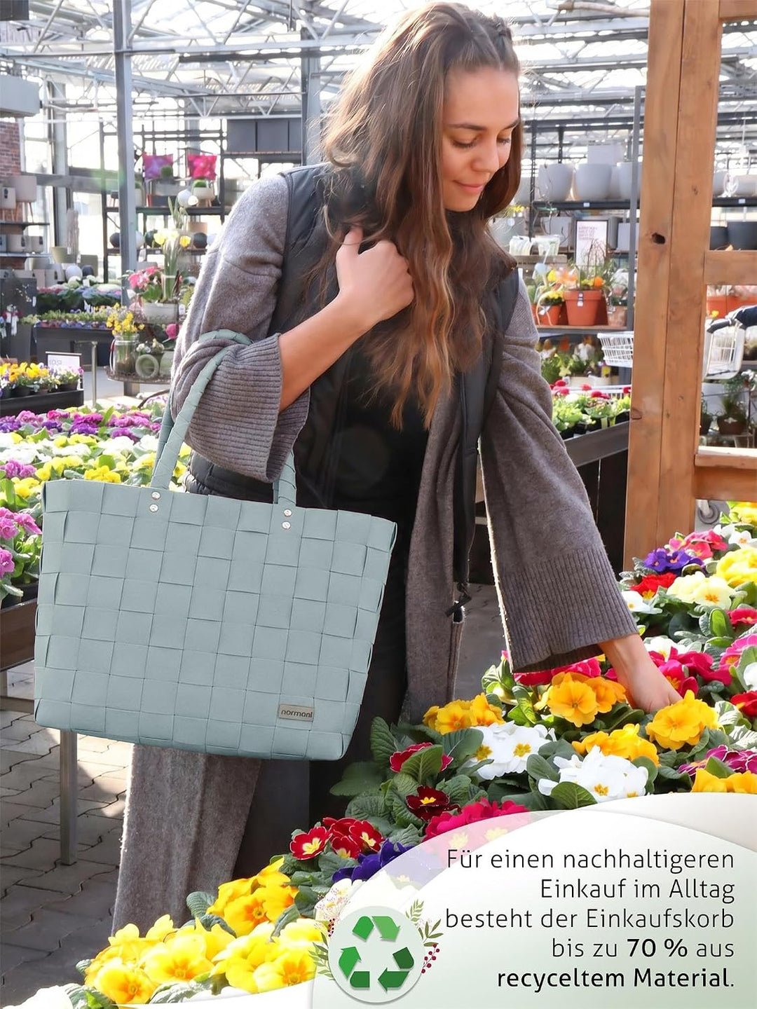 normani Einkaufstasche geflochten mit Henkeln - Tragetasche extra robust Farbe Mint Mint Einheitsgrö