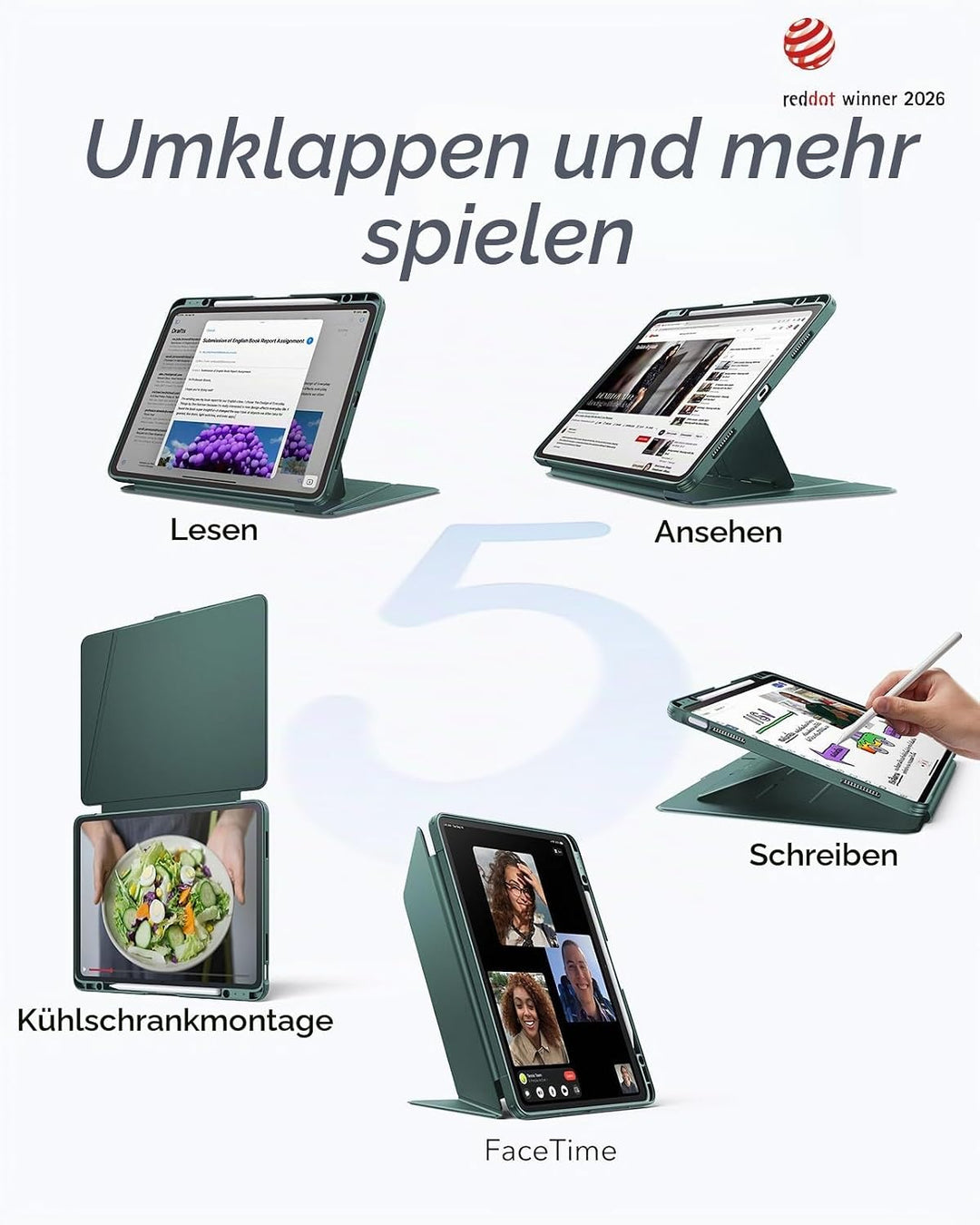 ESR Hülle für iPad Air 13 Zoll (2026/2025/2024) M4/M3/M2, Vertikale Stand, Mehrere Standwinkel, Ultr