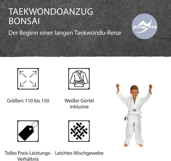 Ju-Sports Taekwondo Anzug Bonsai Weiss I Dobok Taekwondo speziell für Kinder I Taekwondo Kimono inkl