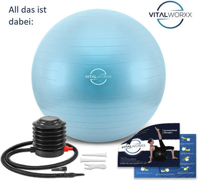 VITALWORXX Gymnastikball für Schwangere, extrem stabil, Sitzball Yogaball Pezziball mit Pumpe, mit Ü