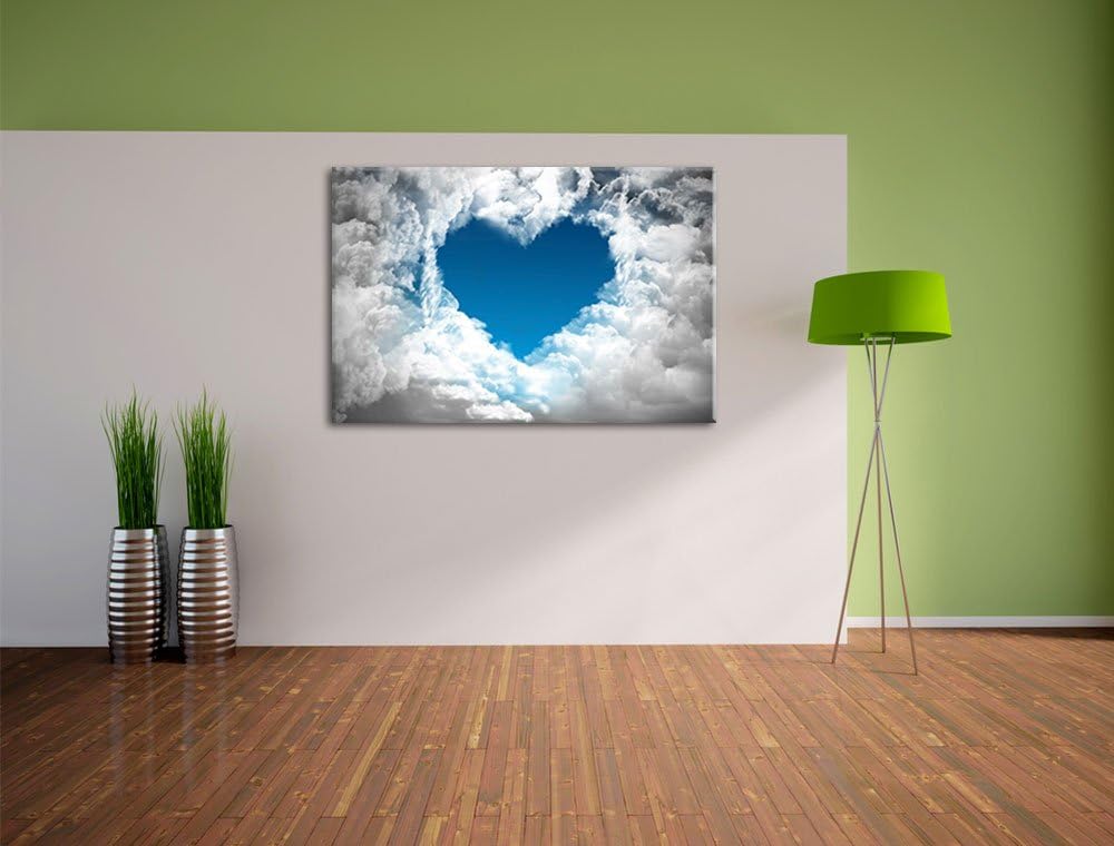 Pixxprint Romantisches Herz in den Wolken als Leinwandbild/Grösse: 100x70 cm/Wandbild/Kunstdruck/fer