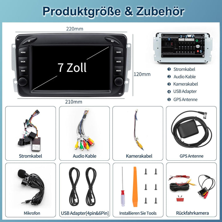 Android 13 Autoradio für Mercedes C-Klasse W203/G-Klasse W463/CLK W209 | 7-Zoll-IPS-Touchscreen mit