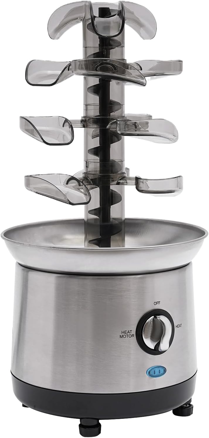 4-Stufige Schokobrunnen, 190 W Schokobrunnen mit Schmelzfunktion, Schokofondue aus Edelstahl, Fliess