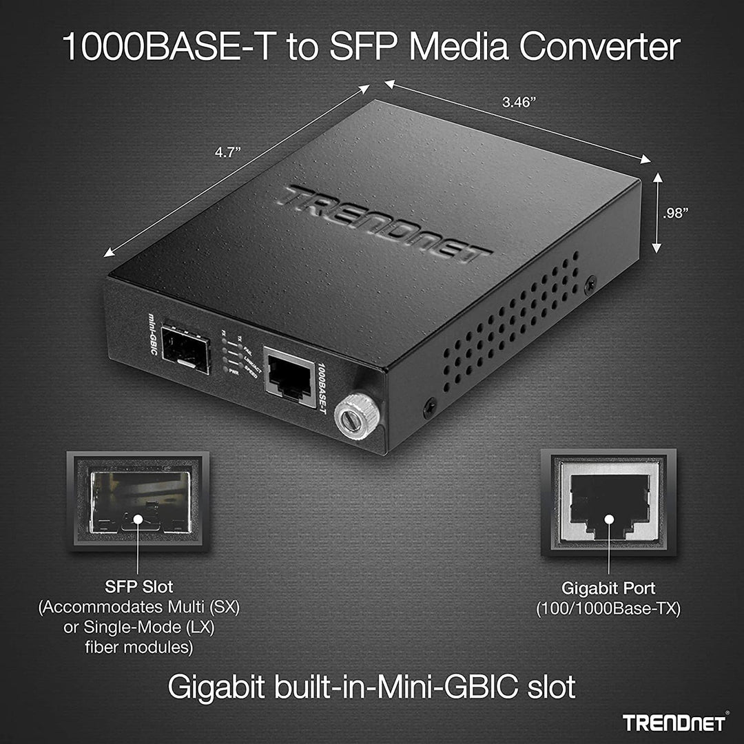 TRENDnet TFC-1000MGA 100/1000Base-T zu SFP Medienkonverter (Multi (SX) oder Single-Mode (LX) Fasermo