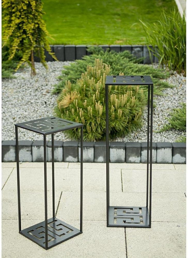 HowHomely Blumenständer Metall 60 x 24 cm - Blumenhocker mit Geometrischem Design - Schwarz Pflanzen