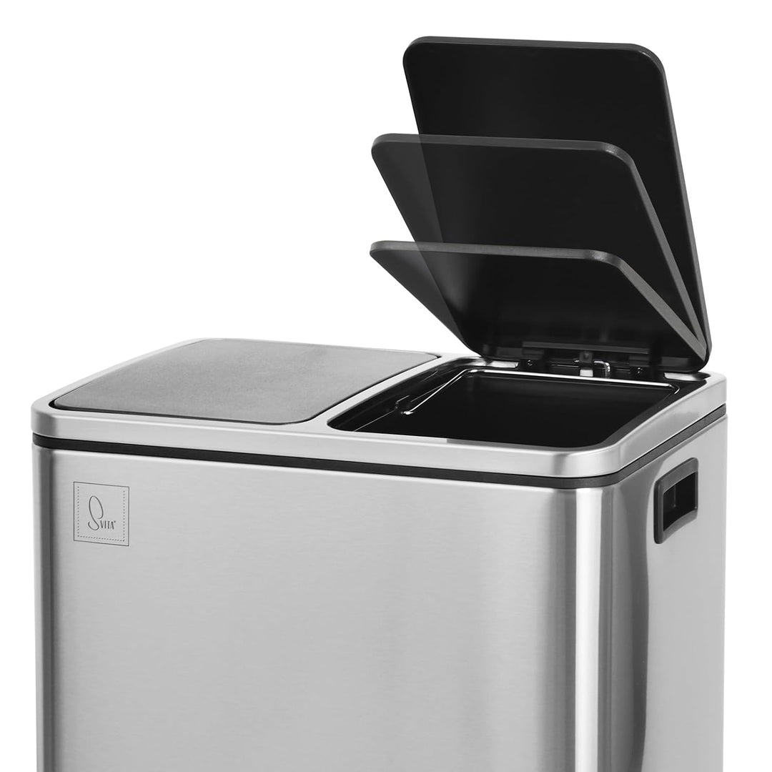 SVITA TM2X15 Edelstahl Treteimer 30 Liter Silber Abfalleimer Mülleimer Design Mülltrennung Papierkor