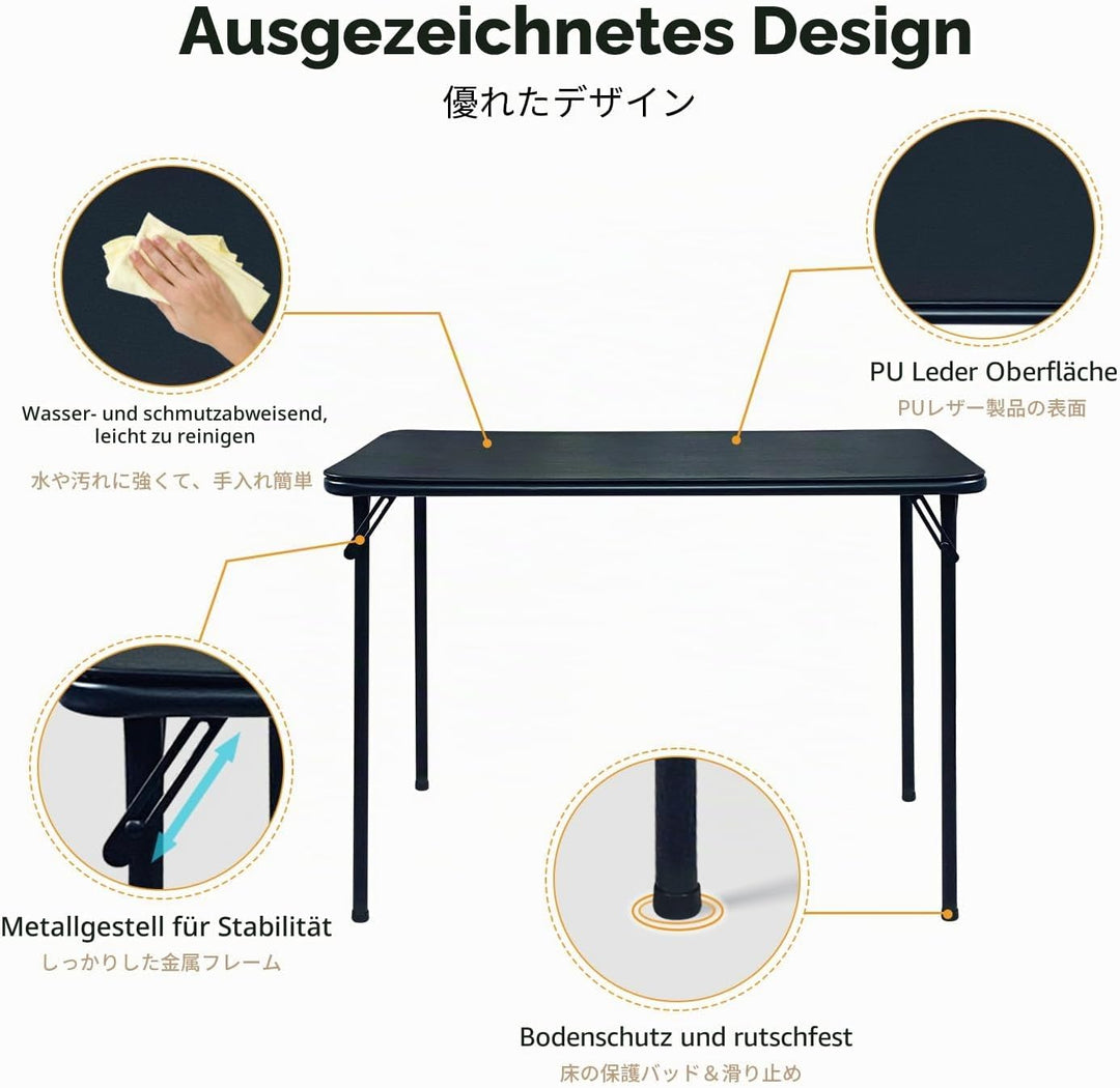 BOOSDEN Klapptisch und Klappstuhl, Schmal Schreibtisch mit Stuhle, Essgruppe, Klapptisch 46.5X97X70c