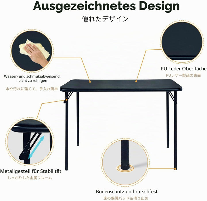 BOOSDEN Klapptisch und Klappstuhl, Schmal Schreibtisch mit Stuhle, Essgruppe, Klapptisch 46.5X97X70c