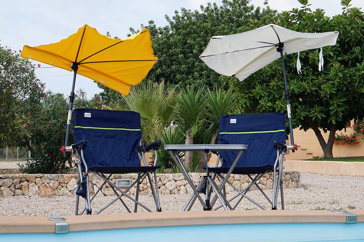 Mit 2 Stück Fächerschirm GELB - Camping Reise -Set Holly' S JUBILÄUMSET - 2 FALTSTÜHLE + 1 KLAPPTISC
