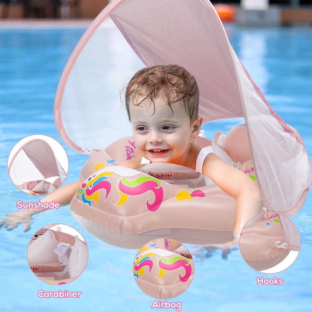 Schwimmring Baby mit Abnehmbarem Sonnendach, Schwimmring mit Sonnendach SPF 50+, Rüsten sie Baby Sch