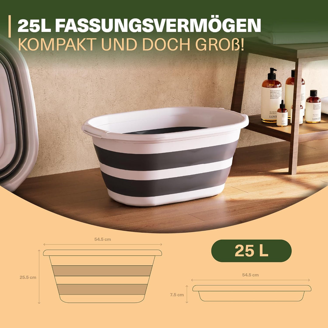 Wäschekorb 2er Set – Faltbar & platzsparend – 2× 25L Klappbarer Wäschesammler mit Silikongriff – BPA