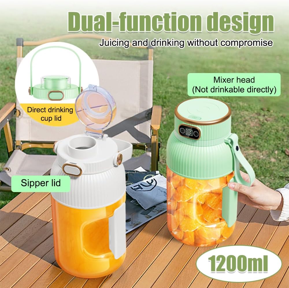 Tragbarer Entsafterbecher, 1200 ml Smoothie-Mixer mit Digitalanzeige, USB wiederaufladbar Multifunkt