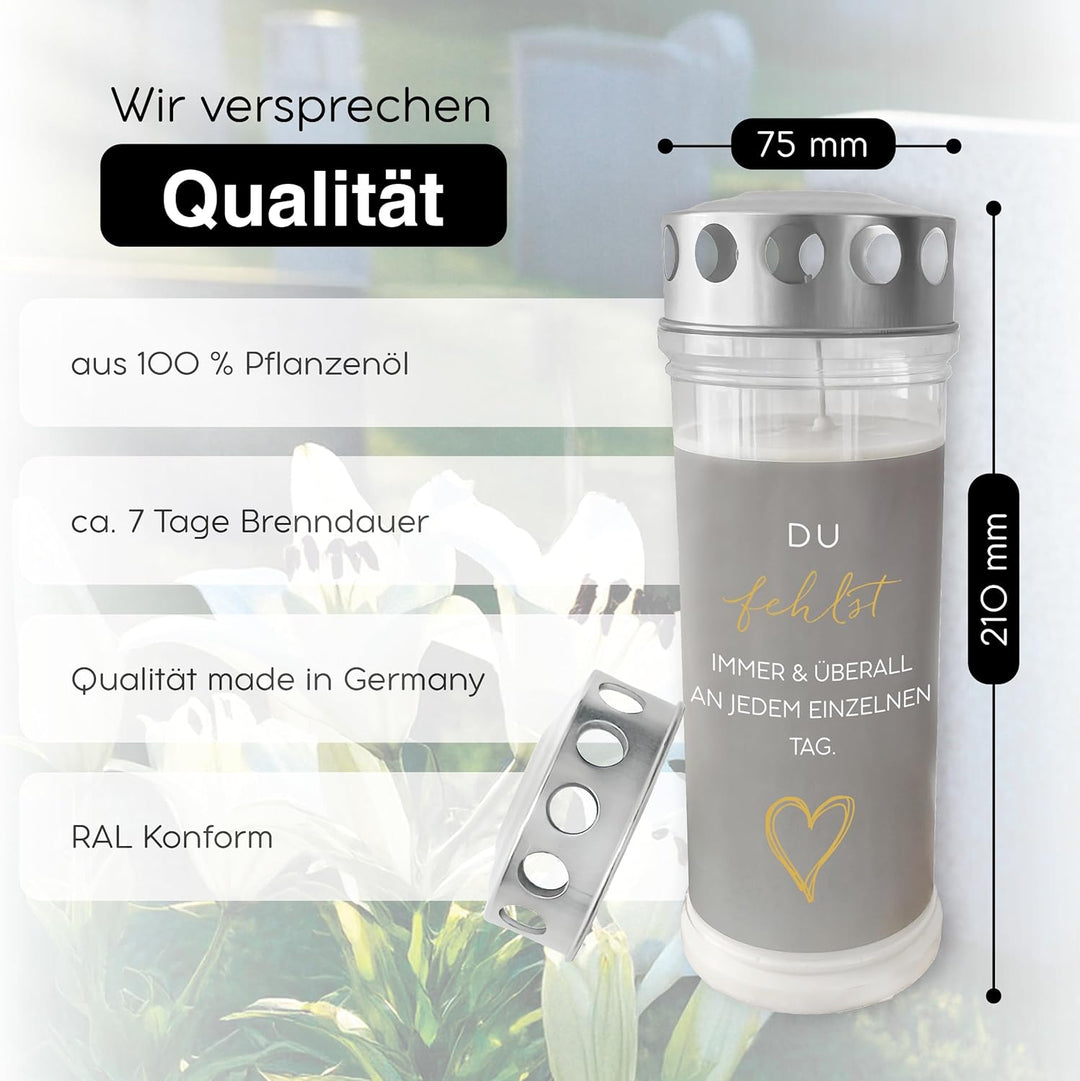 DOLORINO Grablicht mit Spruch "Du fehlst immer und überall an jedem einzelnen Tag" | 3er Set | 7-Tag