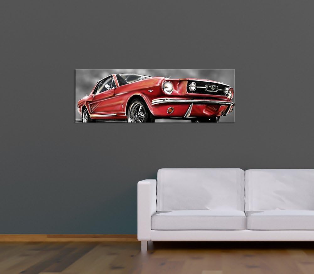 Bilderdepot24 Bild auf Leinwand | Mustang Graphic - rot I in 90x30 cm als Panorama Wandbild | Wand-d