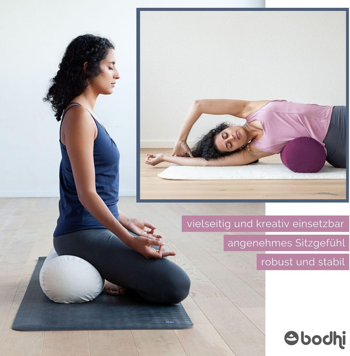 Bodhi Yoga Bolster | ECO Serie | Yogarolle mit Kapok-Füllung | Waschbarer Bezug aus 100% Bio-Baumwol