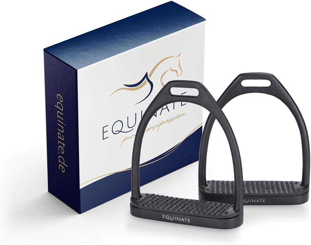 Equinate Steigbügel Midway 10cm Schwarz Matt - Mit Anti-Rutsch Trittfläche aus Gummi - Für Erwachsen