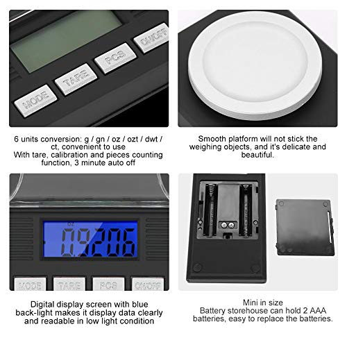 Feinwaage 0.001g, Tragbare Juwelierwaage, Digitale Schmuckwaage Taschenwaage mit Kalibriergewichte u