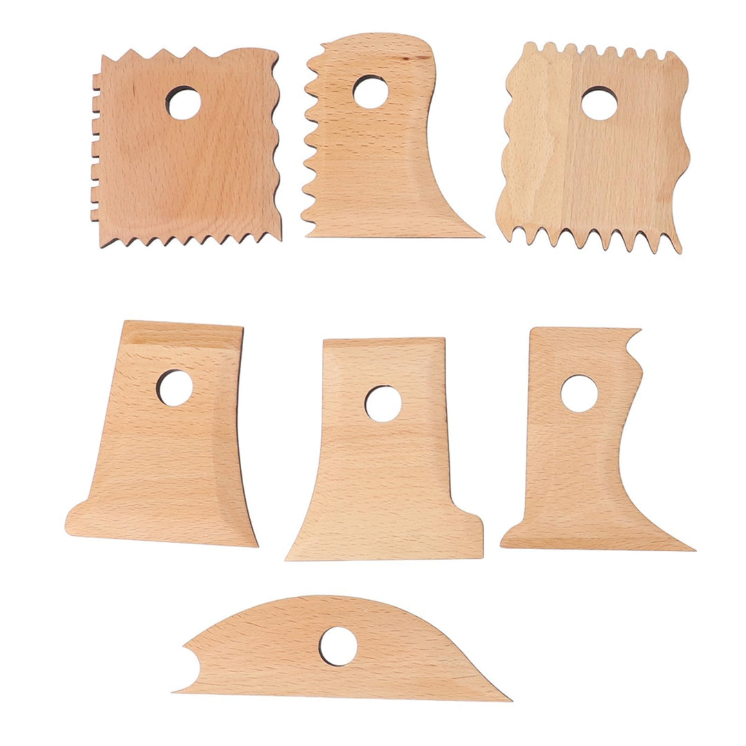 7pcs Keramikfuss Shaper -Werkzeuge Buchenholz Holz polierte Keramikrippen Trimmwerkzeuge für DIY -To