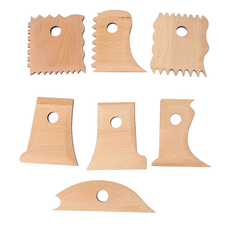 7pcs Keramikfuss Shaper -Werkzeuge Buchenholz Holz polierte Keramikrippen Trimmwerkzeuge für DIY -To