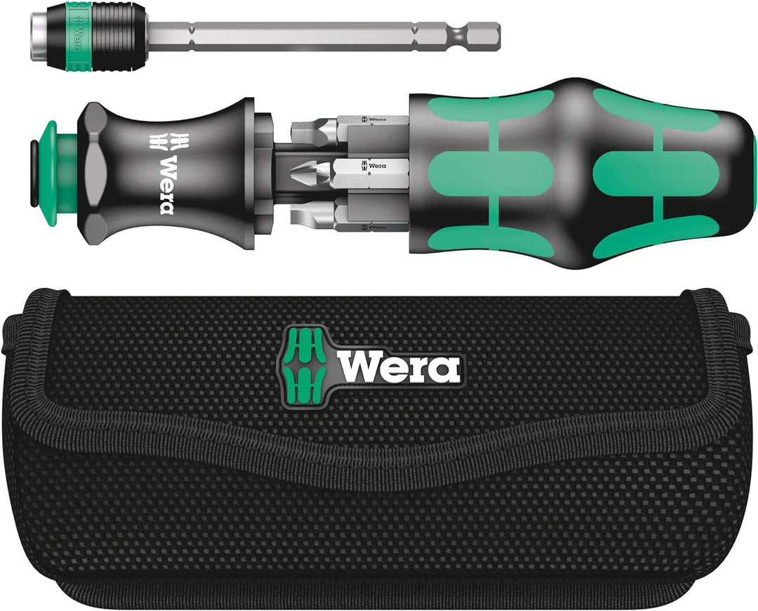 Wera 05051025001 Kraftform Kompakt 26 mit Tasche, Handhalter mit Bit-Magazin, 7-teilig, 7 Stück, far