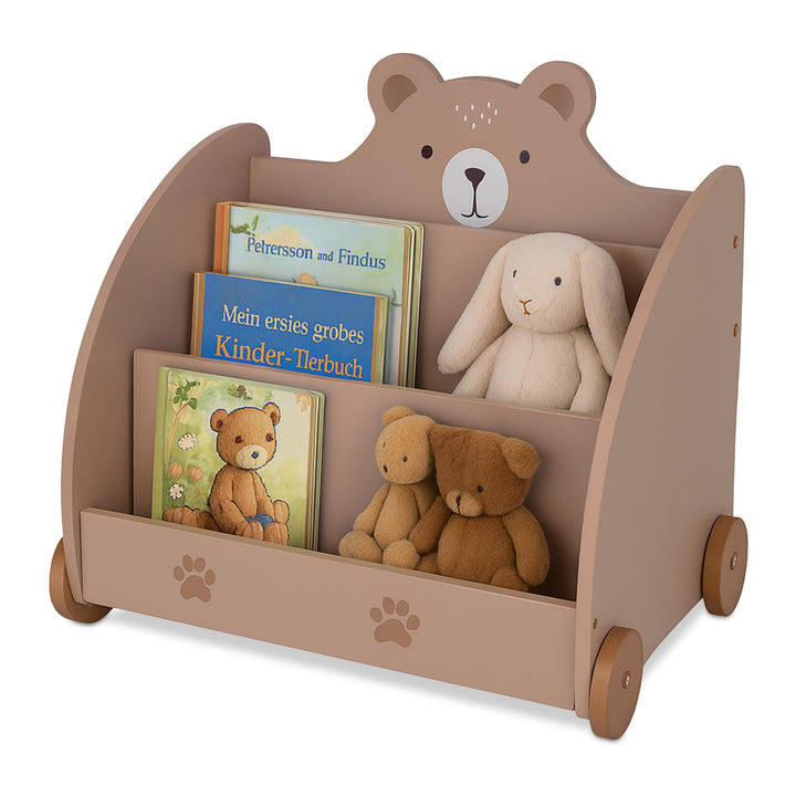 Relaxdays Bücherregal Kinder, Bärenmotiv, HBT: 58x60x40 cm, mit Rollen, abgerundete Ecken, Spielzeug