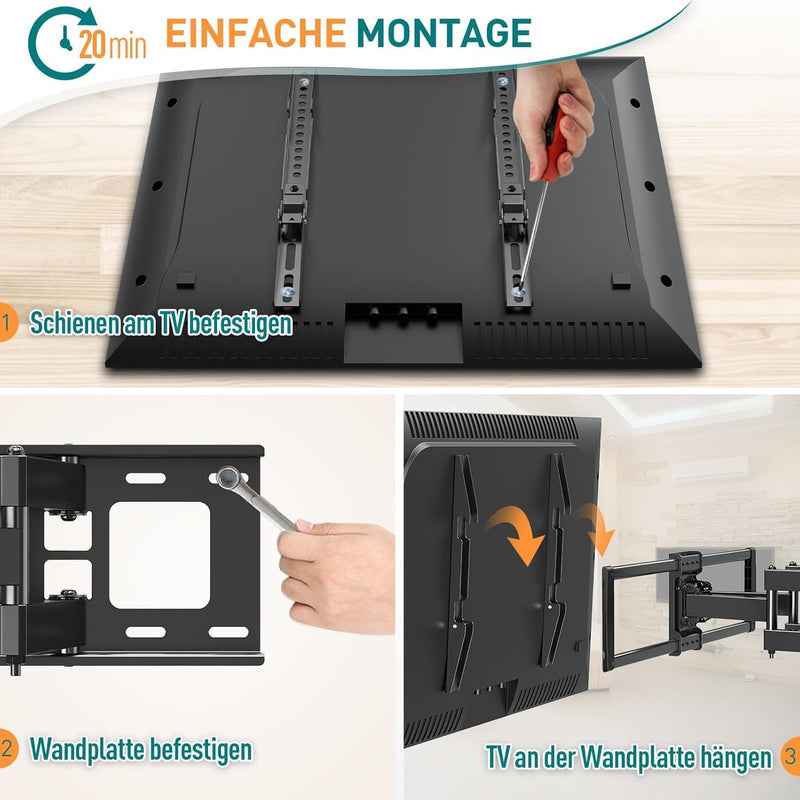ELIVED Schwenkbare Neigbare TV Wandhalterung für 37-70 Zoll LED, LCD, OLED, Plasma TVs (Flach & Curv