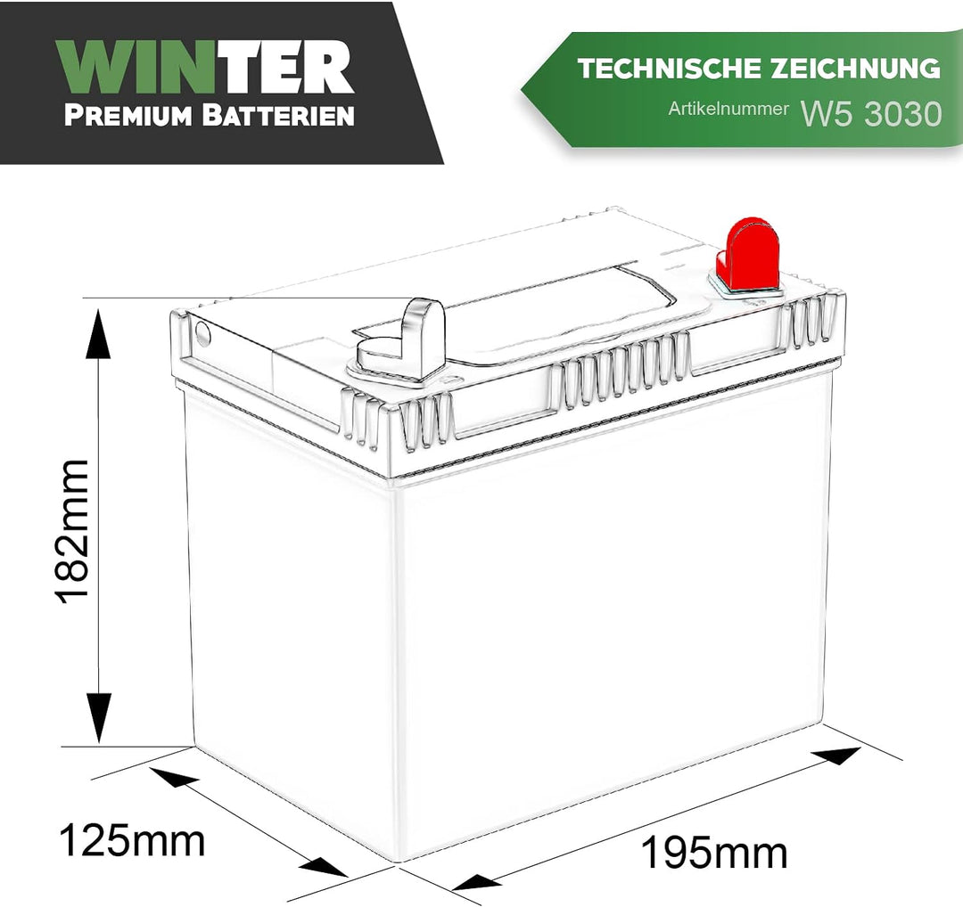 Aufsitzmäher Batterie 12V 30Ah 310A/EN 53030 Rasentraktor Batterie Plus Pol Rechts 30AH PLUSPOL RECH
