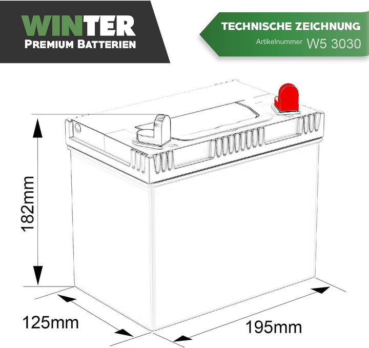 Aufsitzmäher Batterie 12V 30Ah 310A/EN 53030 Rasentraktor Batterie Plus Pol Rechts 30AH PLUSPOL RECH