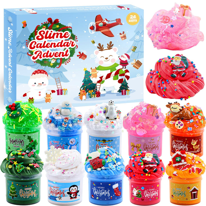 Schleim Adventskalender 2024 für Mädchen Jungen, fluffy Slime Kinder Weihnachtskalender, Weihnachten