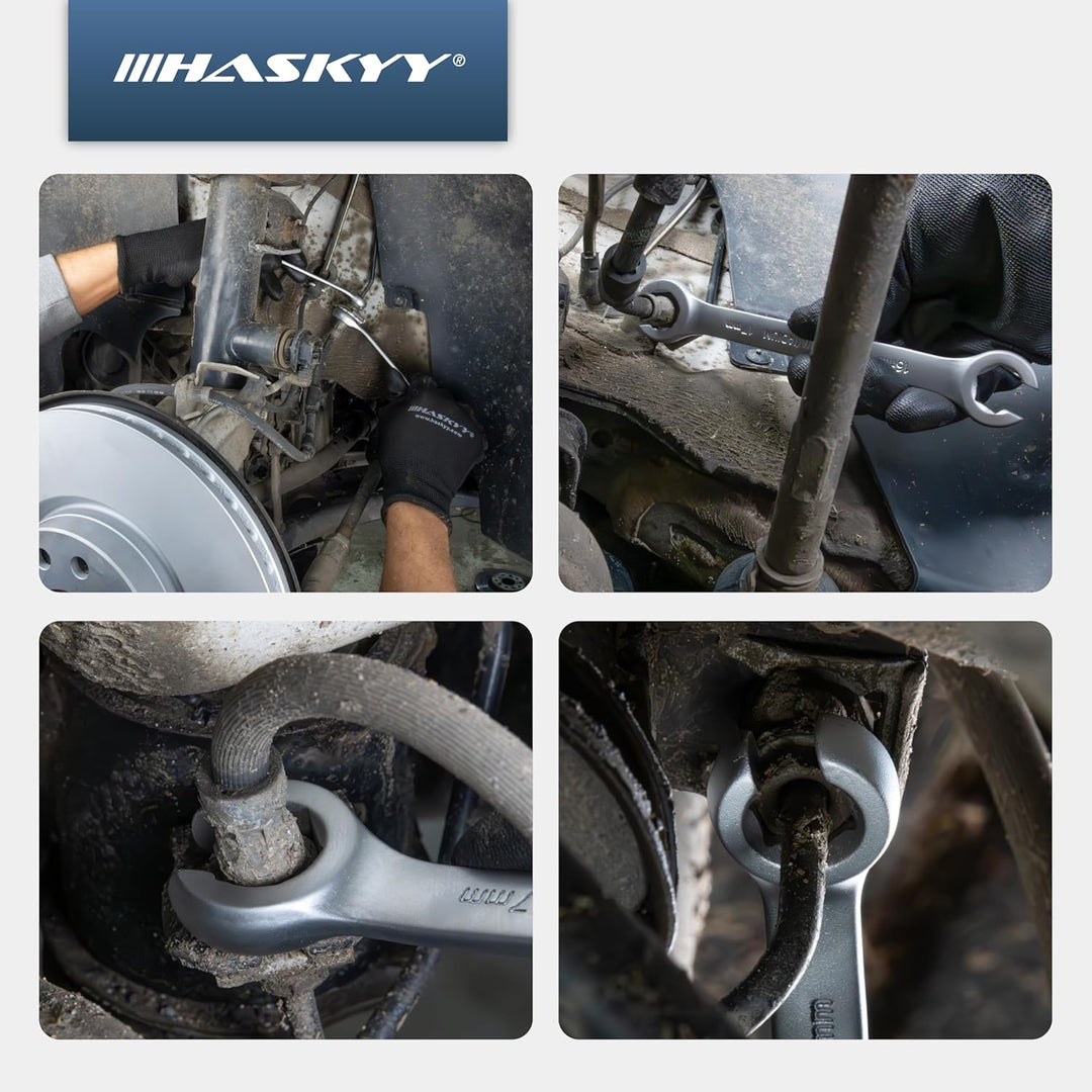 HASKYY Bremsleitungsschlüssel Set Maulschlüssel offener 7 tlg. Doppelringschlüssel 6-22 mm Satz Ring