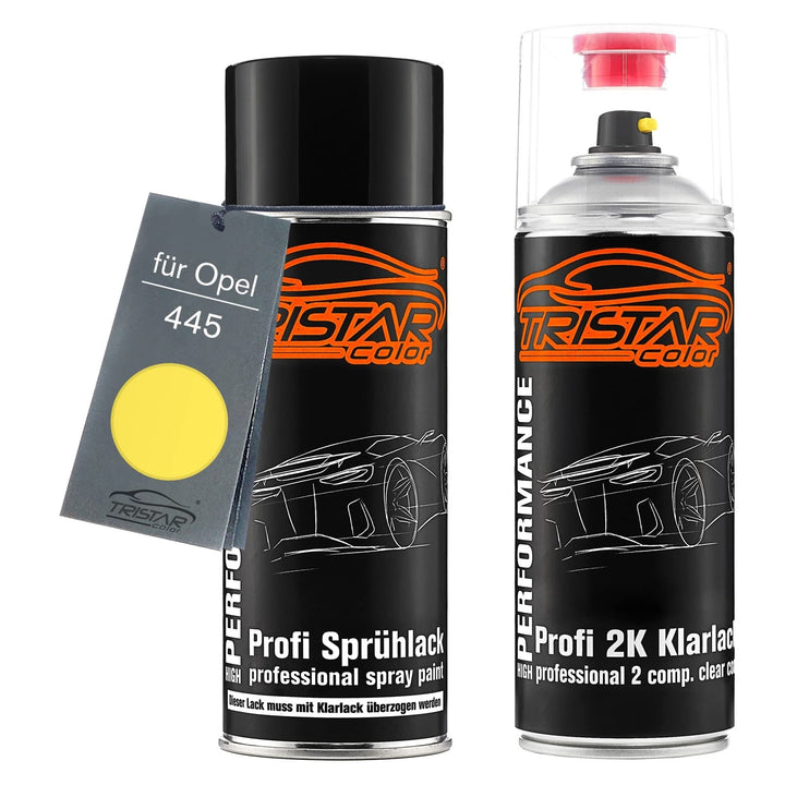 TRISTARcolor Autolack 2K Spraydosen Set für Opel 445 Brillantgelb/Signal Yellow Basislack 2 Komponen