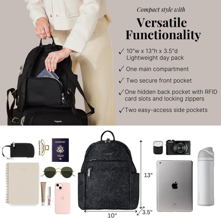 Baggallini Damen Securtex Anti-Diebstahl-Urlaubsrucksack Einheitsgrösse Midnight Blossom, Einheitsgr