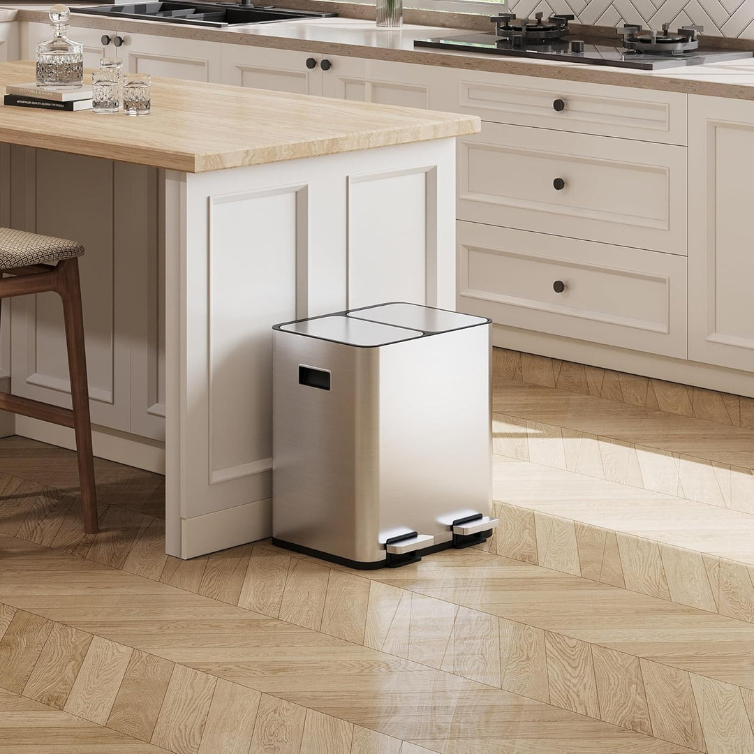 WLIVE Mülleimer Küche 30L, Mülltrennsystem mit 2 x 15L Fächern, Doppel Abfalleimer mit Treteimer, Ed
