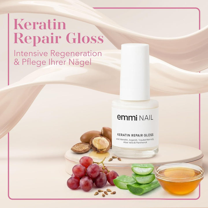 Emmi-Nail Keratin Repair Gloss 12ml - Pflegender Kur-Lack Nagelhärter - HEMA-frei, Lufttrocknend, Na