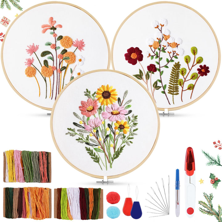 AOTWAN Stickset für Anfänger, Blumenmuster Pflanzen Sticken Set Erwachsene Stickerei Set mit 2 Stück