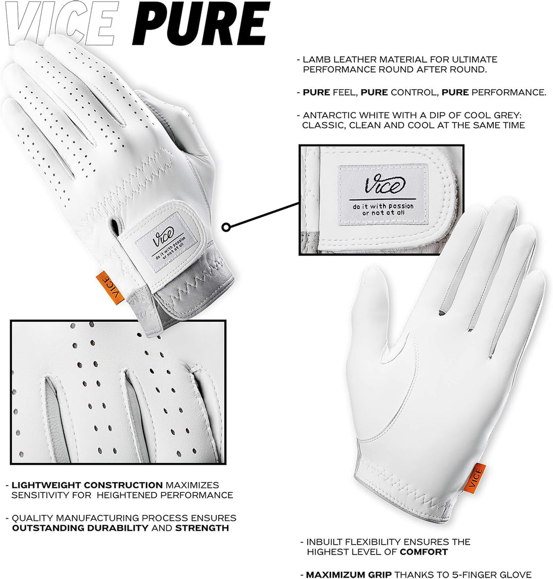 VICE Pure Golfhandschuh, Weiss Medium/Large Links, Left - ML Links