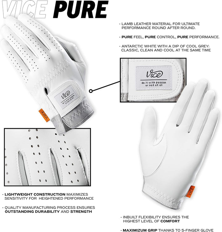VICE Pure Golfhandschuh, Weiss Medium/Large Links, Left - ML Links