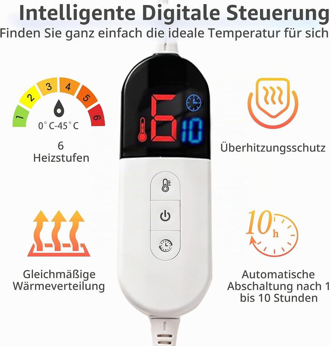 COZYTY Wärmedecke – Heizdecke Mit Abschaltautomatik 150×200cm, 6 Heizstufen &amp; 10h Auto-Abschaltung,
