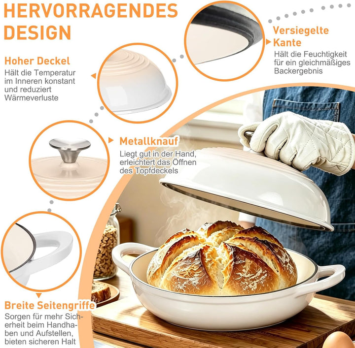 Gusseisen Topf Emaille Brot backen 6,6L Dutch Oven für Sauerteig Brot | Schmortopf mit Deckel und Gr
