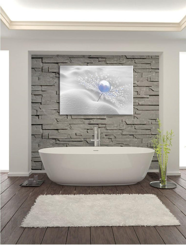 Pixxprint Tautropfen Pusteblume / 100x70cm Leinwandbild bespannt auf Holzrahmen/Wandbild Kunstdruck