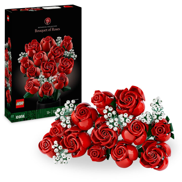 Lego Icons Rosenstrauss, Kunstblumen als Zimmer-Deko, Botanical Collection Set für Erwachsene, Valen
