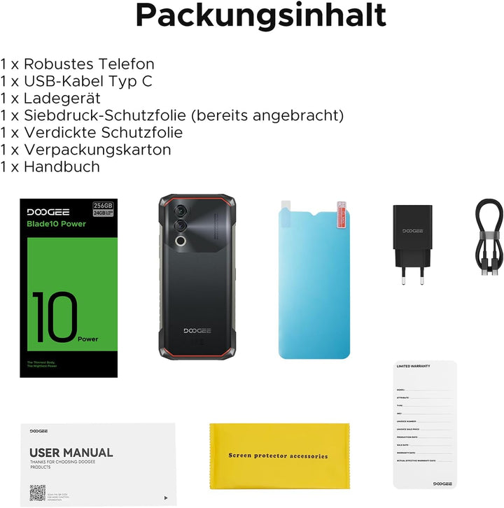 DOOGEE Blade10 Power Outdoor Handy Ohne Vertrag Android 14-10300mAh, 24GB+256GB/TF 2TB Outdoor Smart